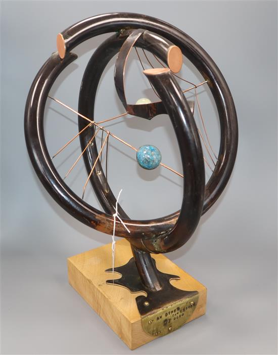 Sam Fanaroff. A copper orrery An other Dimension, maple based, numbered 0010 height 47cm